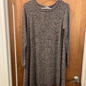 Size XL - Pinc - Beige and Black Striped Long Sleeve Sweater